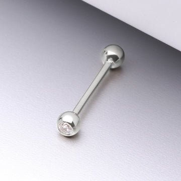 Detail View 1 of 14 Karat White Gold Gem Ball Top Barbell-Clear Gem